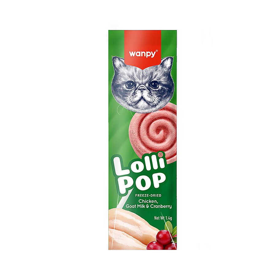 Wanpy Kediler İçin Dondurularak Kurutulmuş Lolipop - Kızılcık - 1.4 g*10'lu