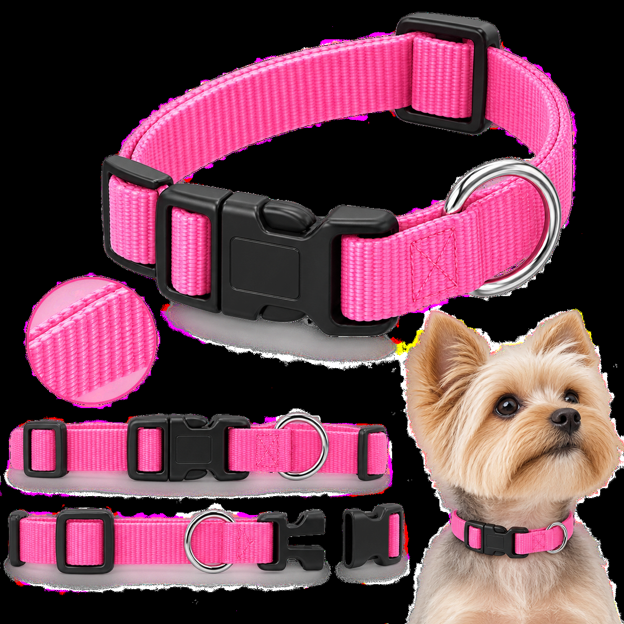 Küçük Irk Köpek ve Kedi Boyun Tasması Naylon Ayarlanabilir Klipsli - Pembe