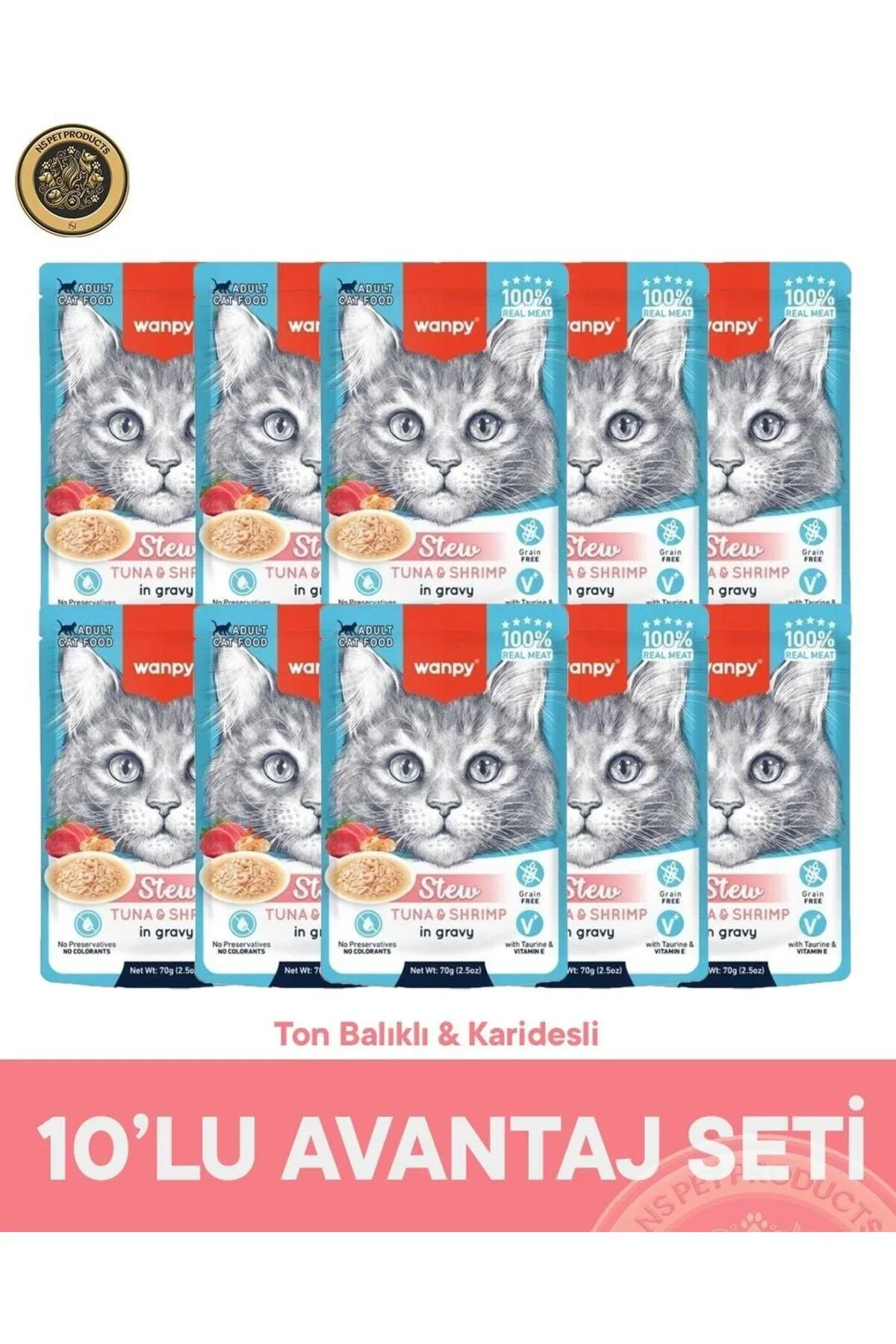 Wanpy Ton Karides Pouch Kedi 70 Gr X 10