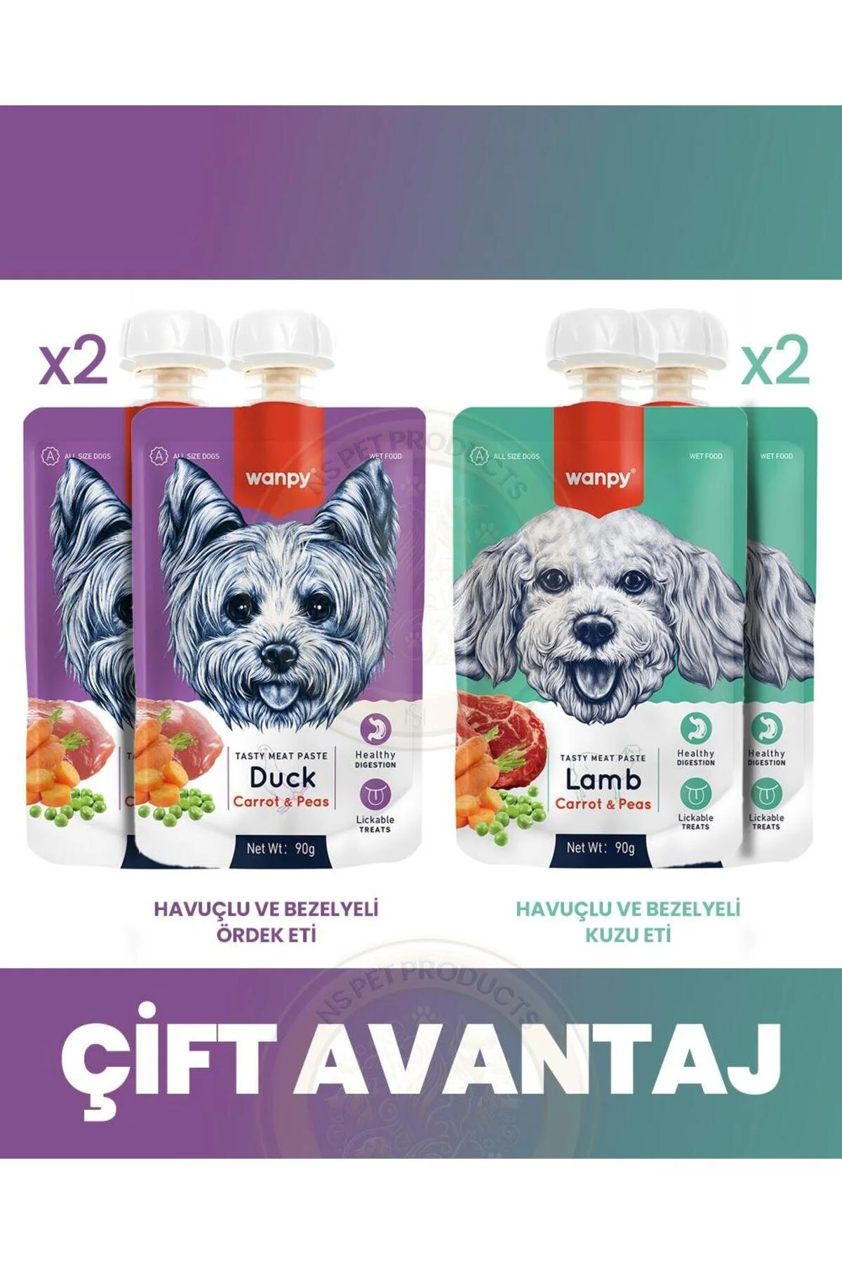 Wanpy Köpek Et Ezme Ördek ve Kuzu X 4