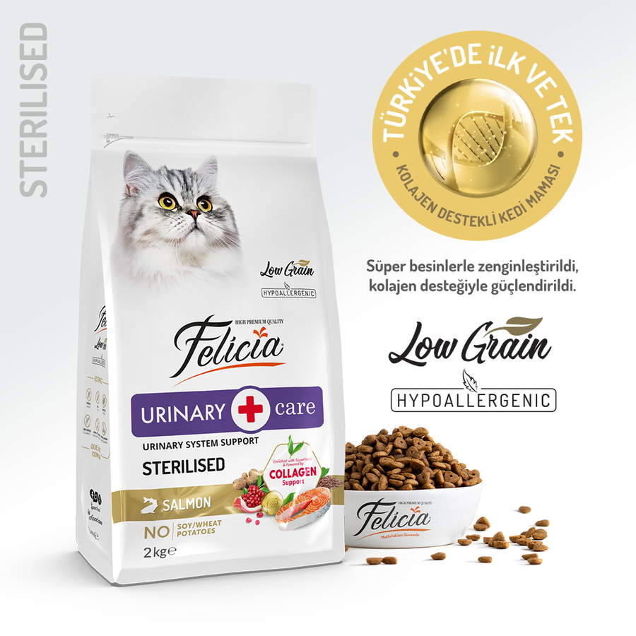 Felicia 2 Kg Kolajenli Somonlu Az Tahıllı Kısırlaştırılmış Kedi Maması HypoAllergenic Kedi Maması