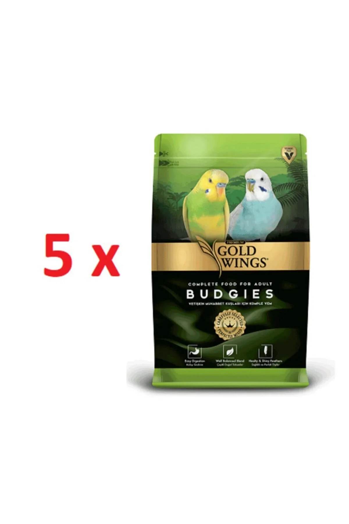 Gold Wings Premium Paraket, Sultan Ve Cennet Papağanı Yemi 1 Kg X 5 Adet