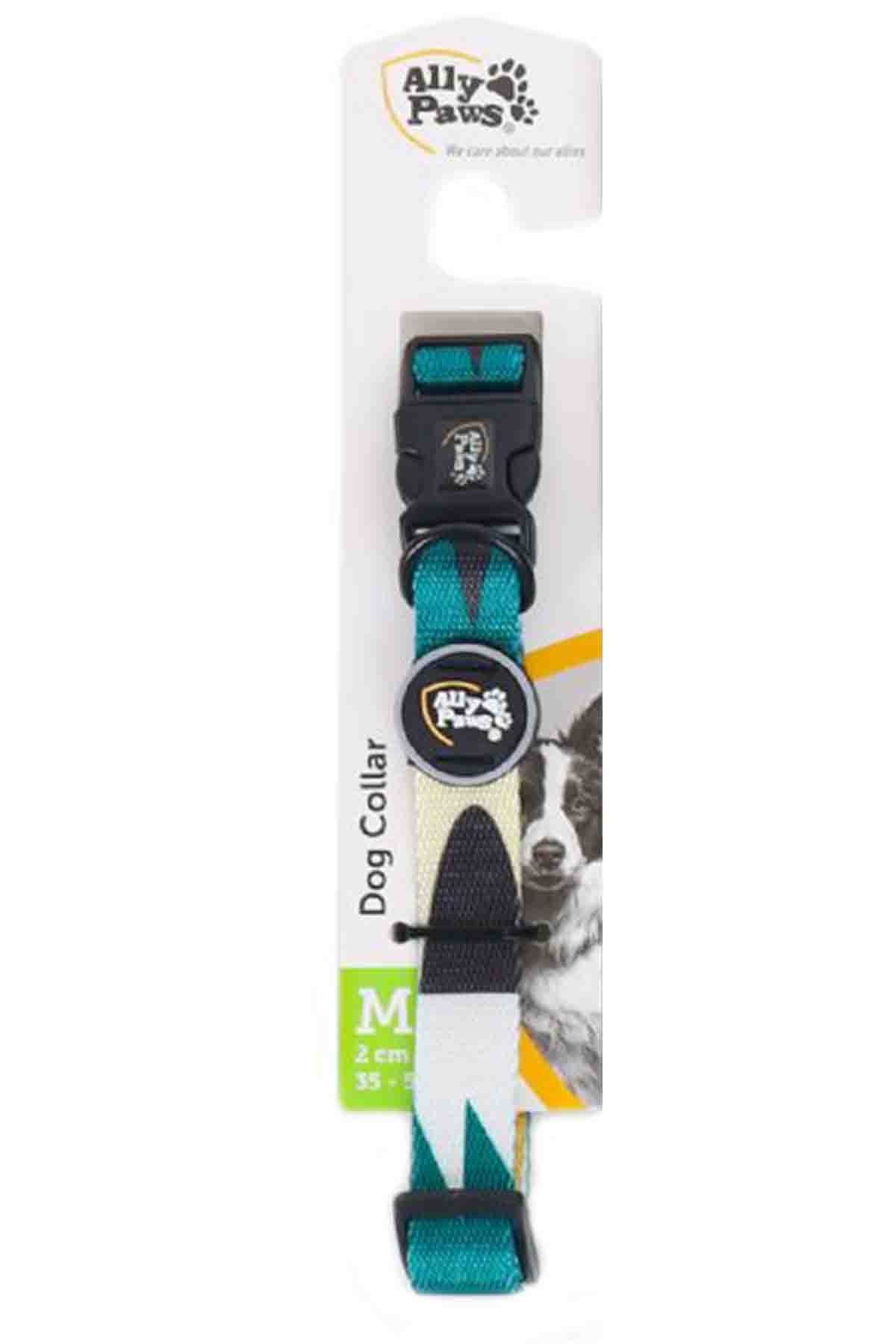 Ally Paws Köpek Boyun Tasması M Beden 35-50 cm Geometrik Desenli - Turkuaz