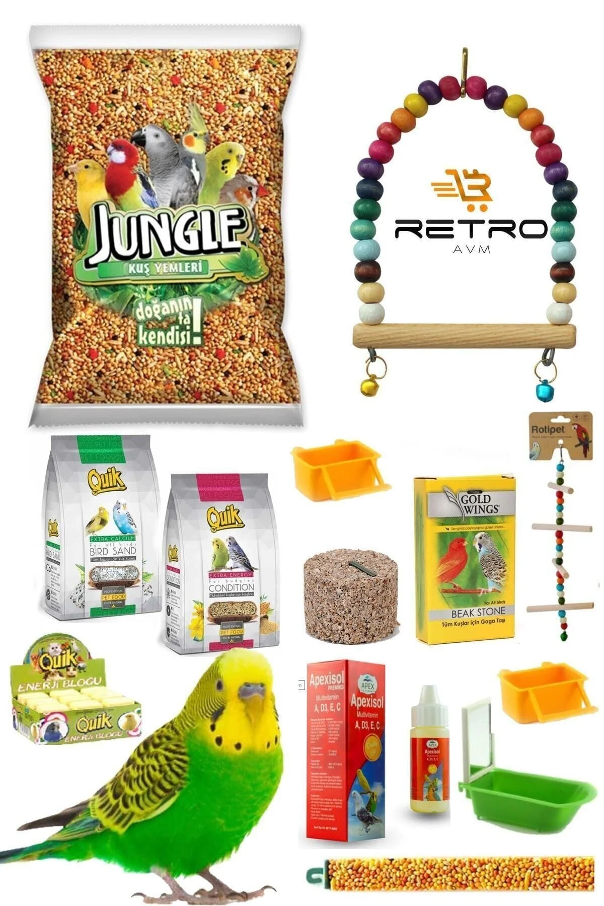 Jungle 13 Parça Muhabbet Kuşu Yem, Bakım Ve Vitamin Set