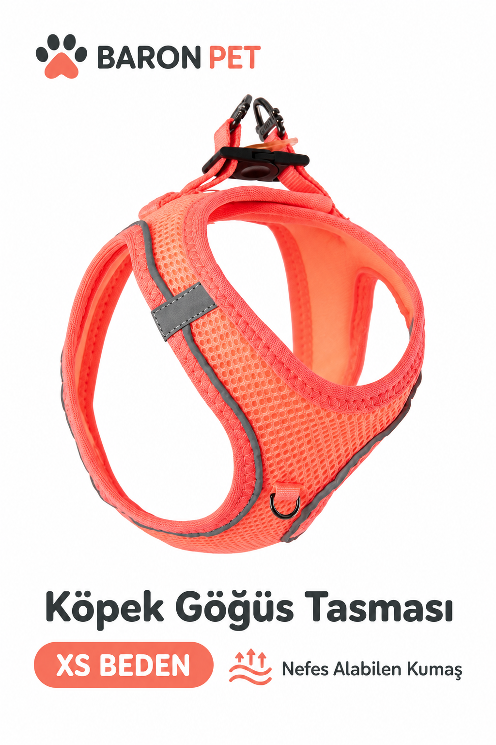 Air Mesh Köpek Göğüs Tasması Reflektörlü Nefes Alan File Kumaş Neon Pembe - XS Beden