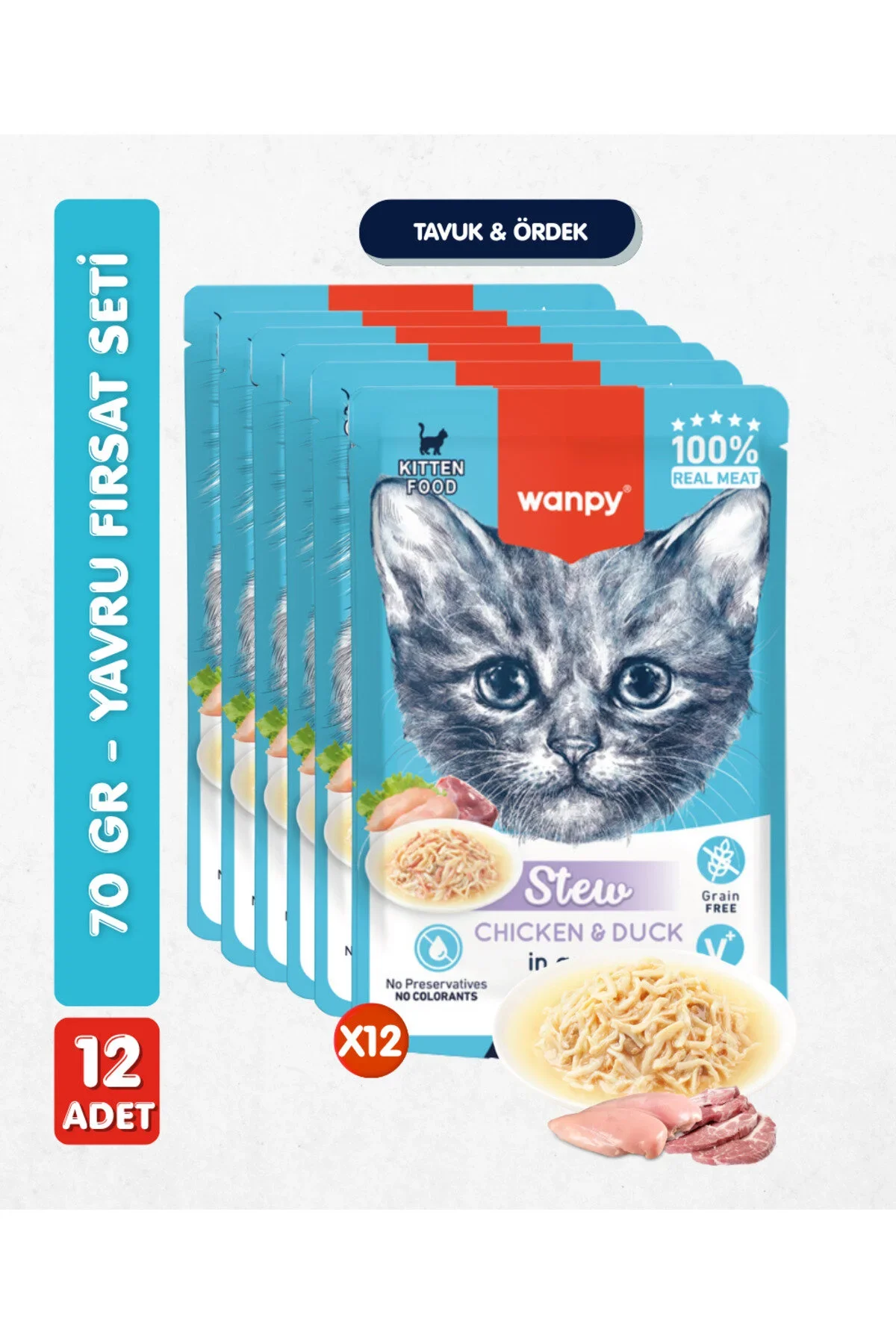 Wanpy Tavuk Ördek Pouch Kedi 70 Gr X 12