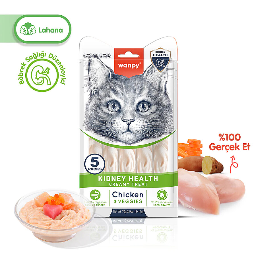 Wanpy Kidney Health Tavuk&Sebze Kedi Ödül Krema 5x14gr