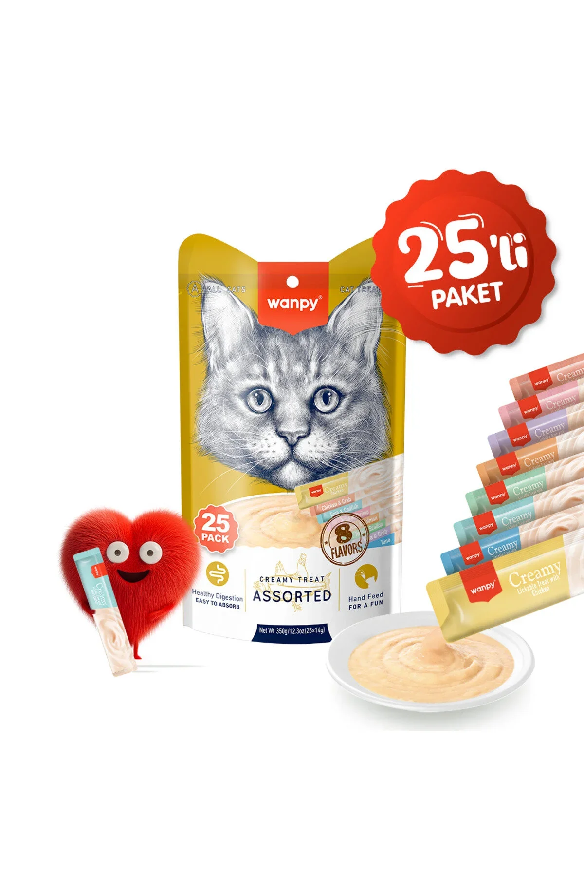 Wanpy Karışık 8 Lezzetli Krema Kedi Ödülü 25*14 gr