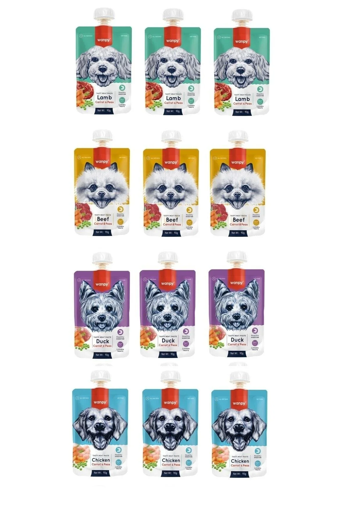 Wanpy  Taze Köpek Et Ezmesi 4 Çeşit Karma 90 Gr. X 12 Adet