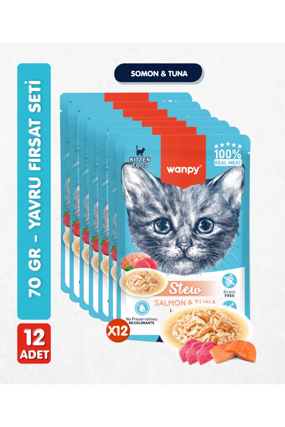 Wanpy Somon Ton Balık Pouch Kedi 70 Gr X 12