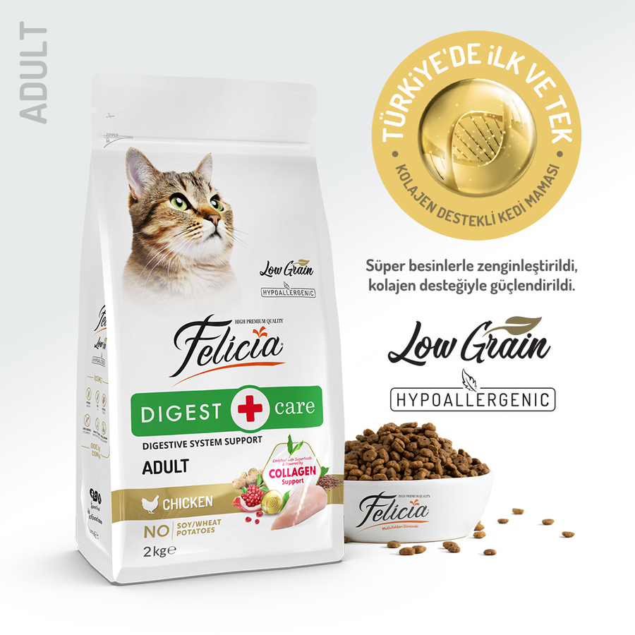 Felicia 2 Kg Kolajenli Tavuklu Az Tahıllı Yetişkin Kedi Maması HypoAllergenic Kedi Maması