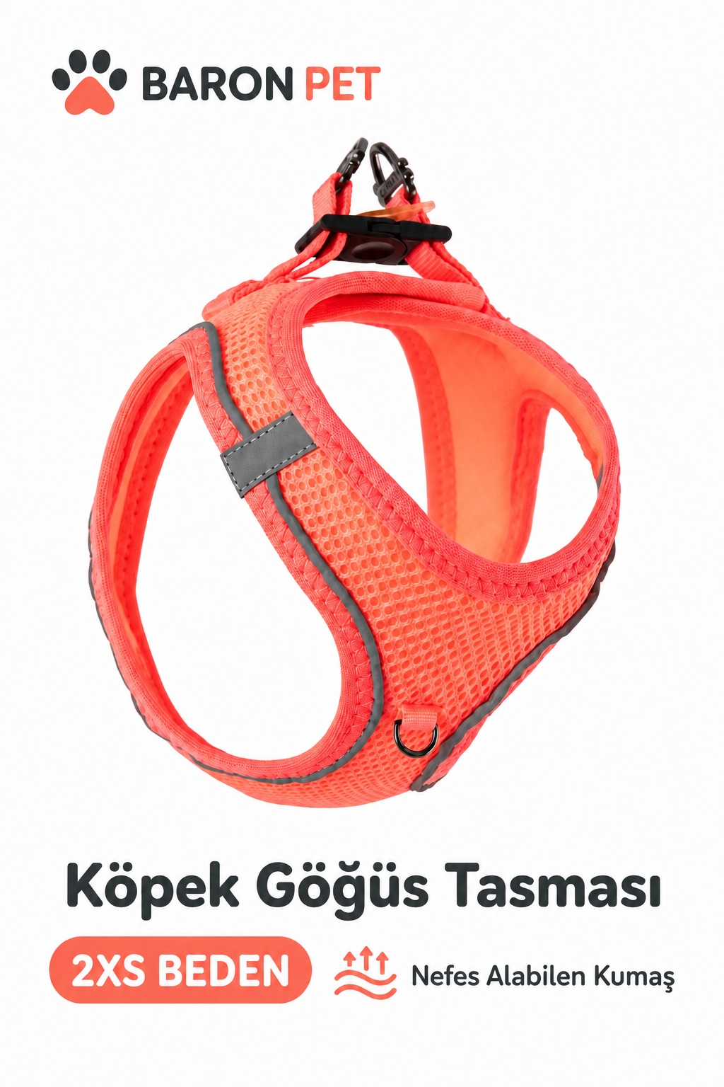 Air Mesh Köpek Göğüs Tasması Reflektörlü Nefes Alan File Kumaş Neon Pembe - 2XS Beden
