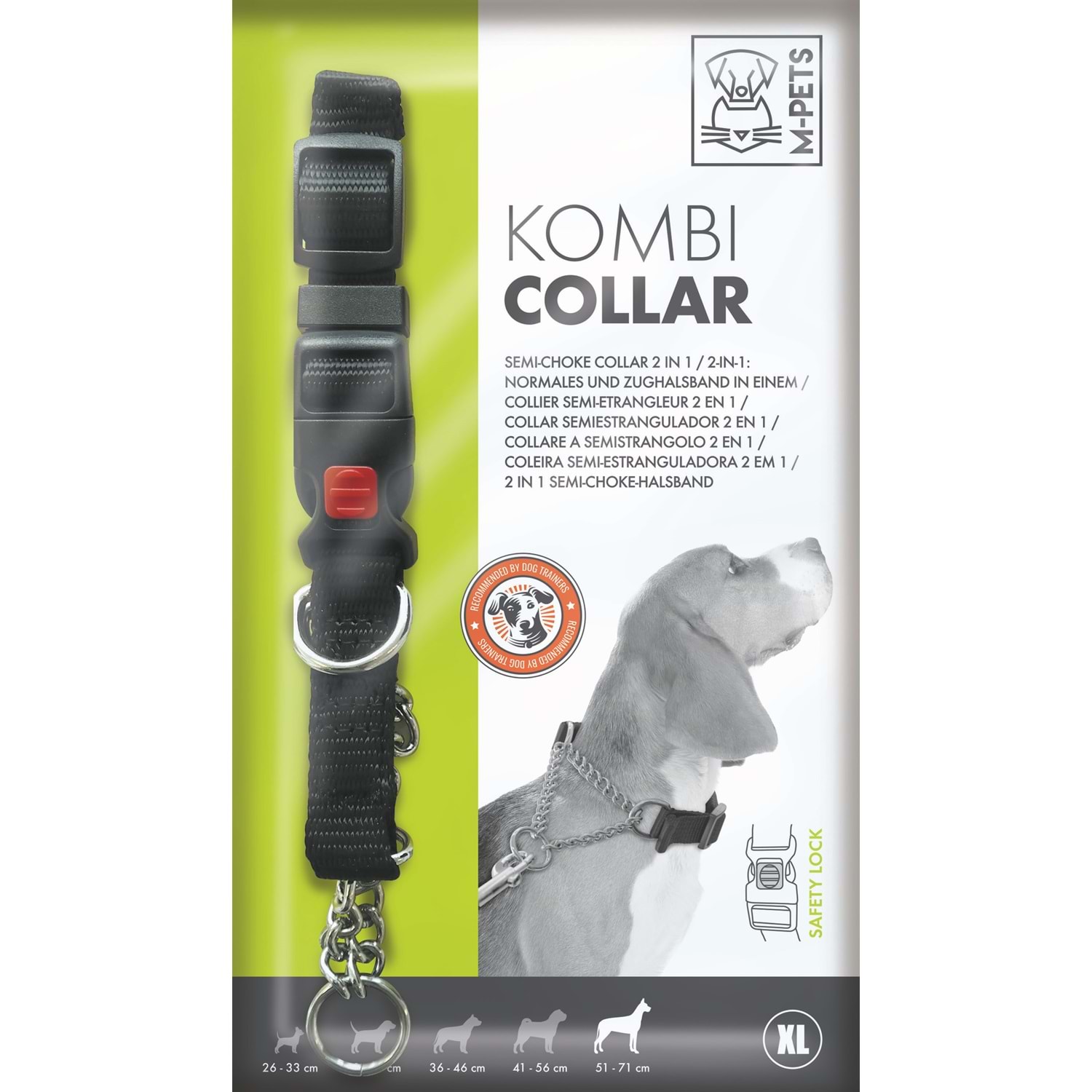 M-Pets Kombi Yarı Boğmalı Köpek Eğitim Tasması 2 in 1 XL 51-71 cm - Siyah