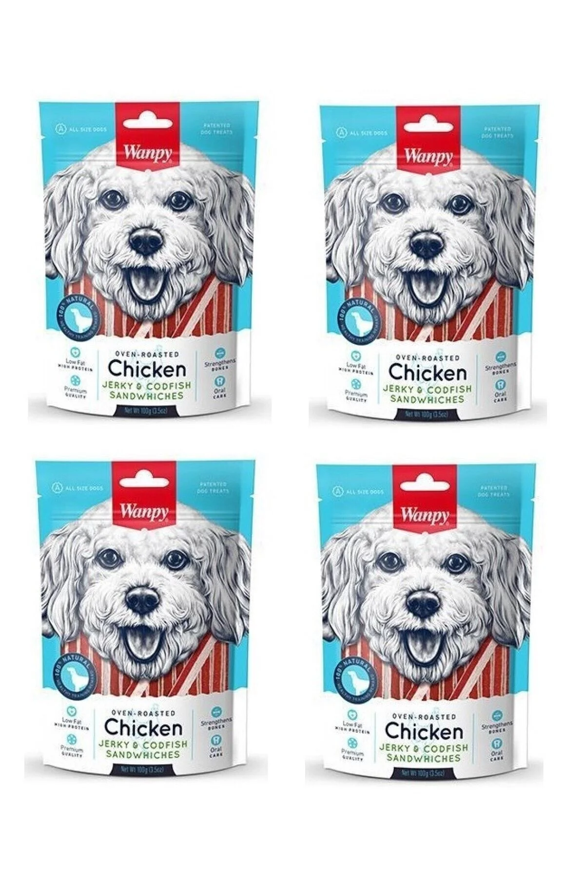 Wanpy Köpek Ödül Chicken Jerky Codfish Sandwiches X 4