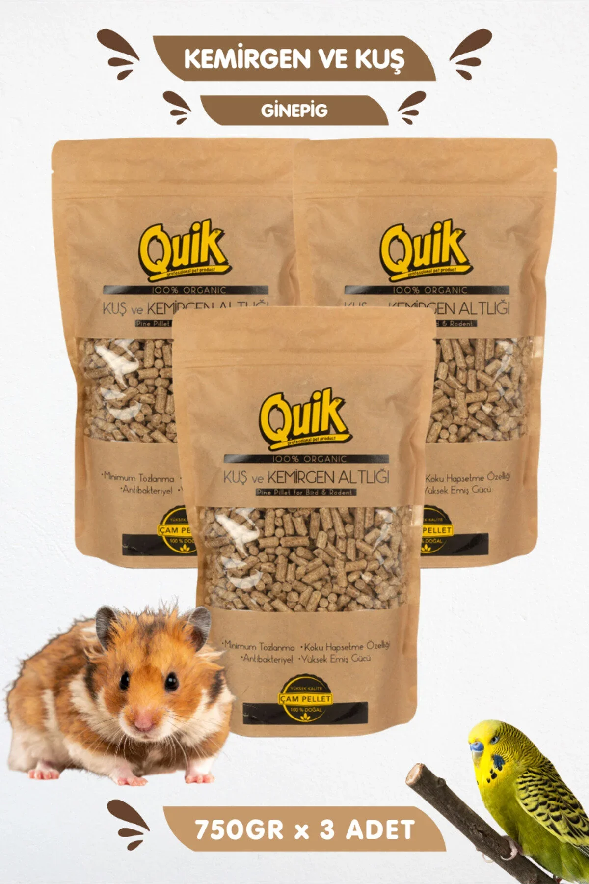 Quik Kemirgen Kuş Altlığı 750 Gr X 3
