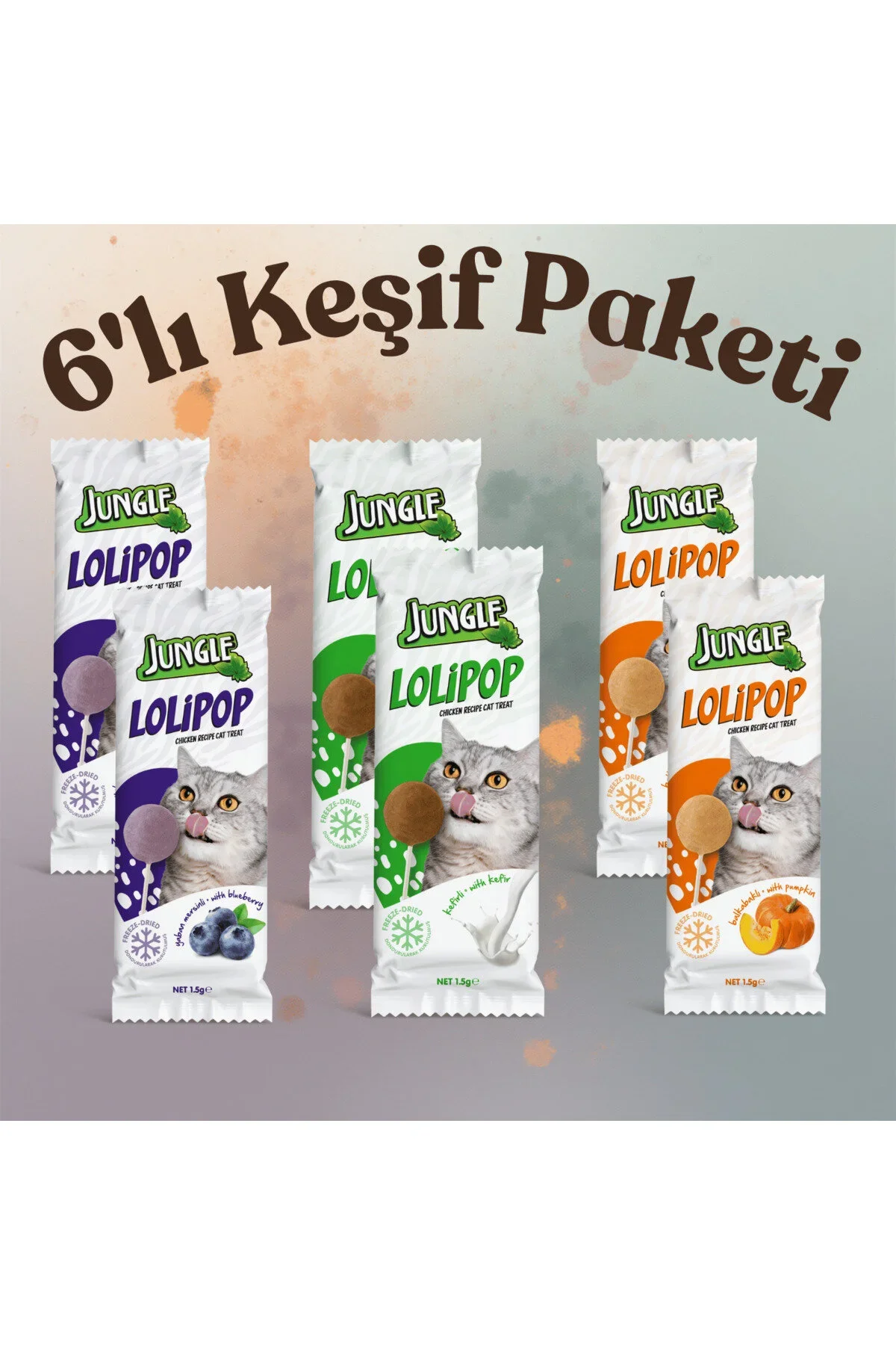 Jungle Kedi Lolipop 3 Çeşit X 6