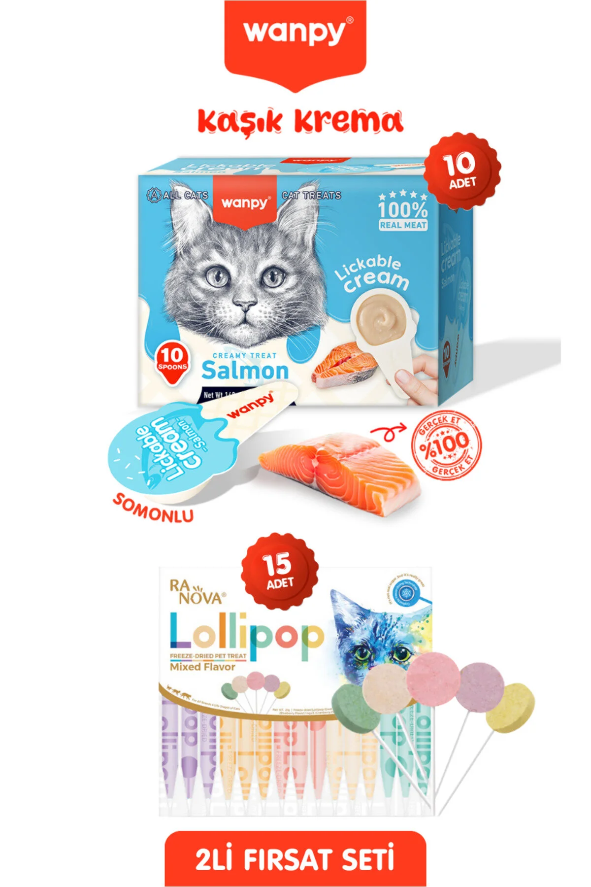 Wanpy 2 li Set Somonlu Kaşık Krema Ranova Lolipop 15 li