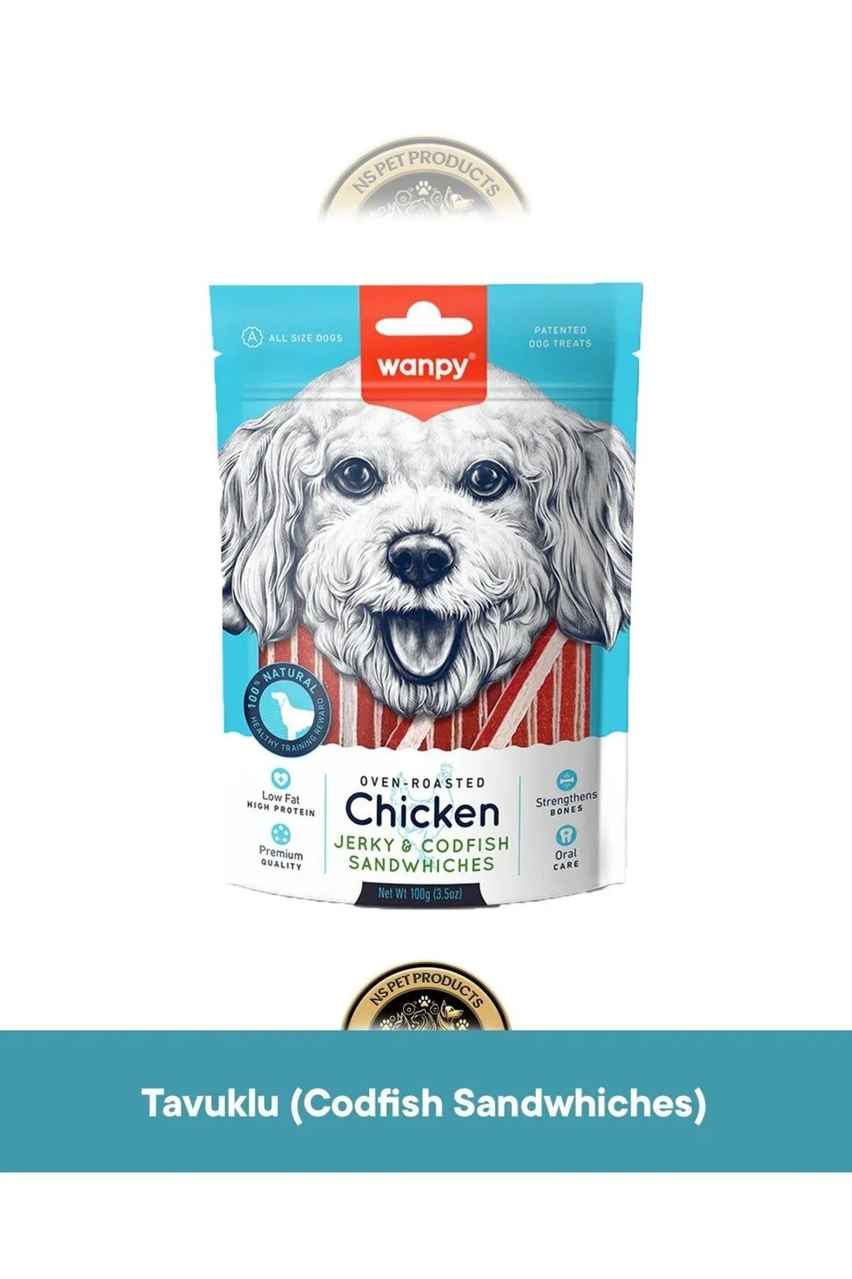 Wanpy Chicken Jerky Codfish Sandwhiches Köpek Ödül 100 Gr