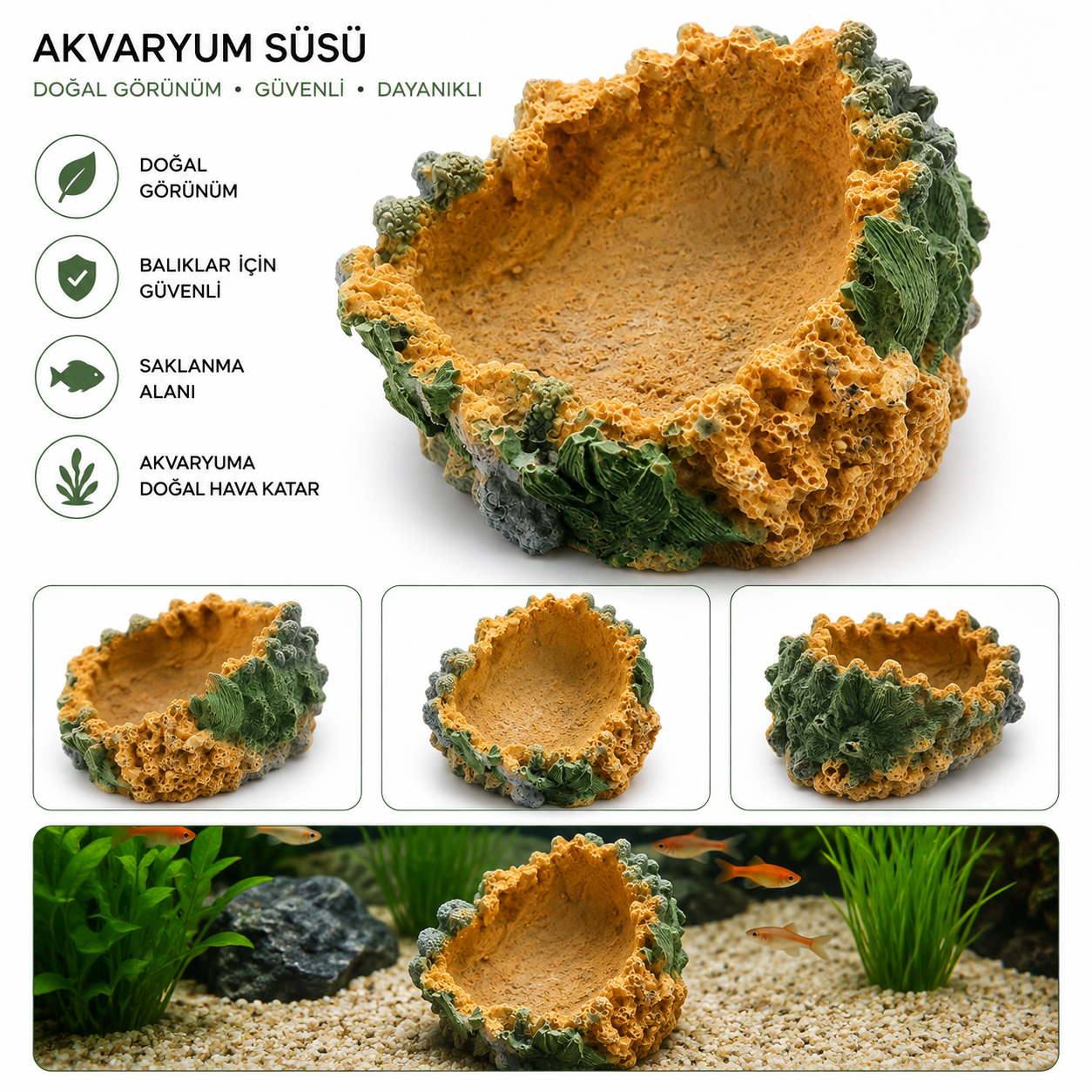 Akvaryum Dekoru Mercan Kaya Görünümlü Saklanma Alanı Süsü