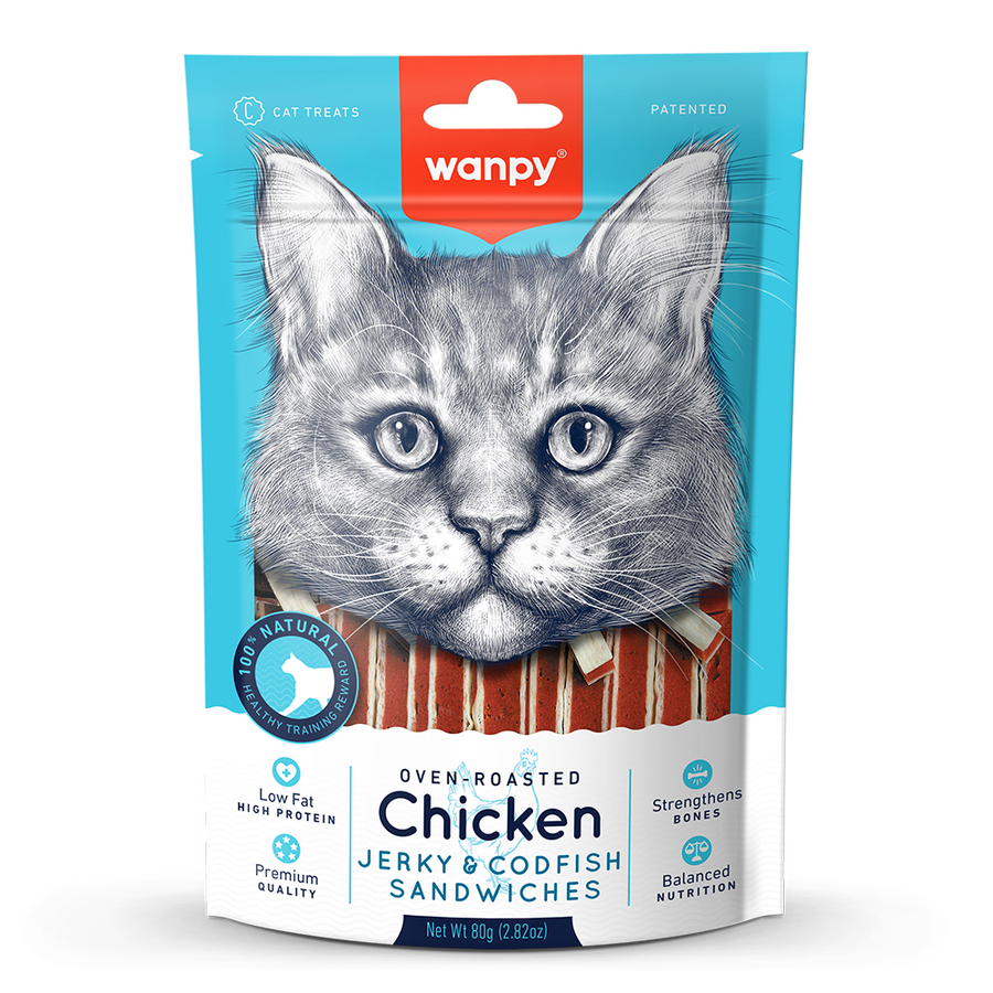 Wanpy Kedi Ödül Chicken Jerky Codfish Sandwiches