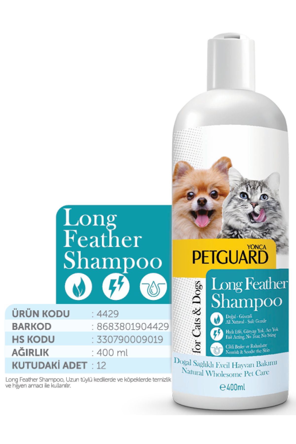 PetGuard Uzun Tüylü Kedi Köpek Şampuanı 400 ml