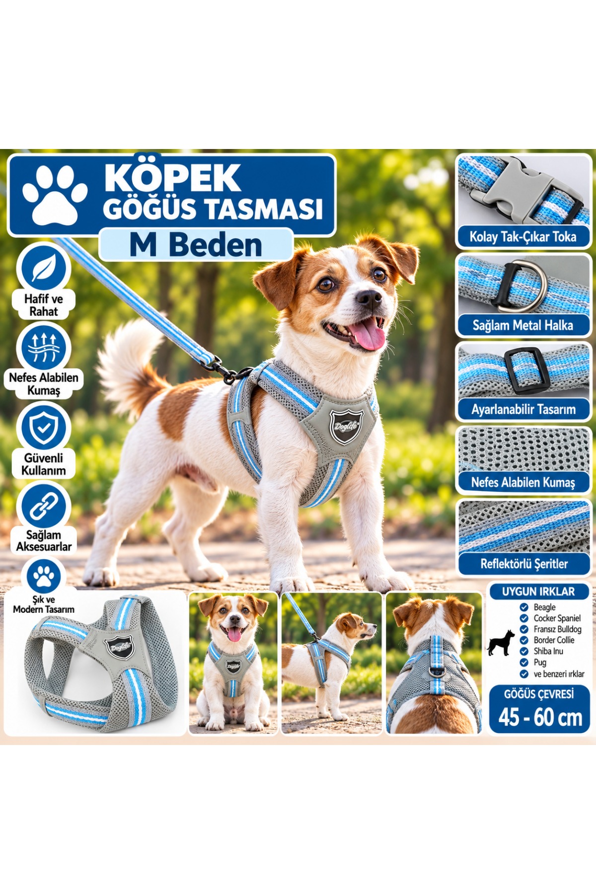 Köpek Göğüs Tasması Yumuşak Dokuma M Beden