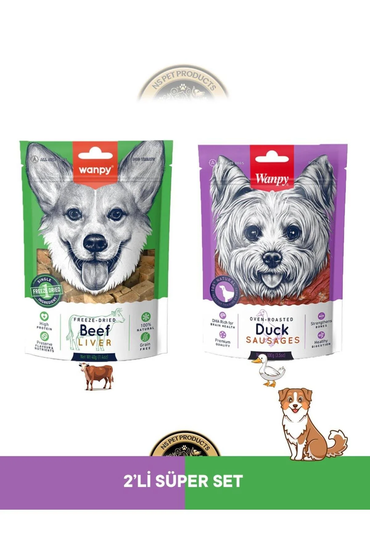 Wanpy Köpek Ödül Beef Liver Duck Sausages 2 li