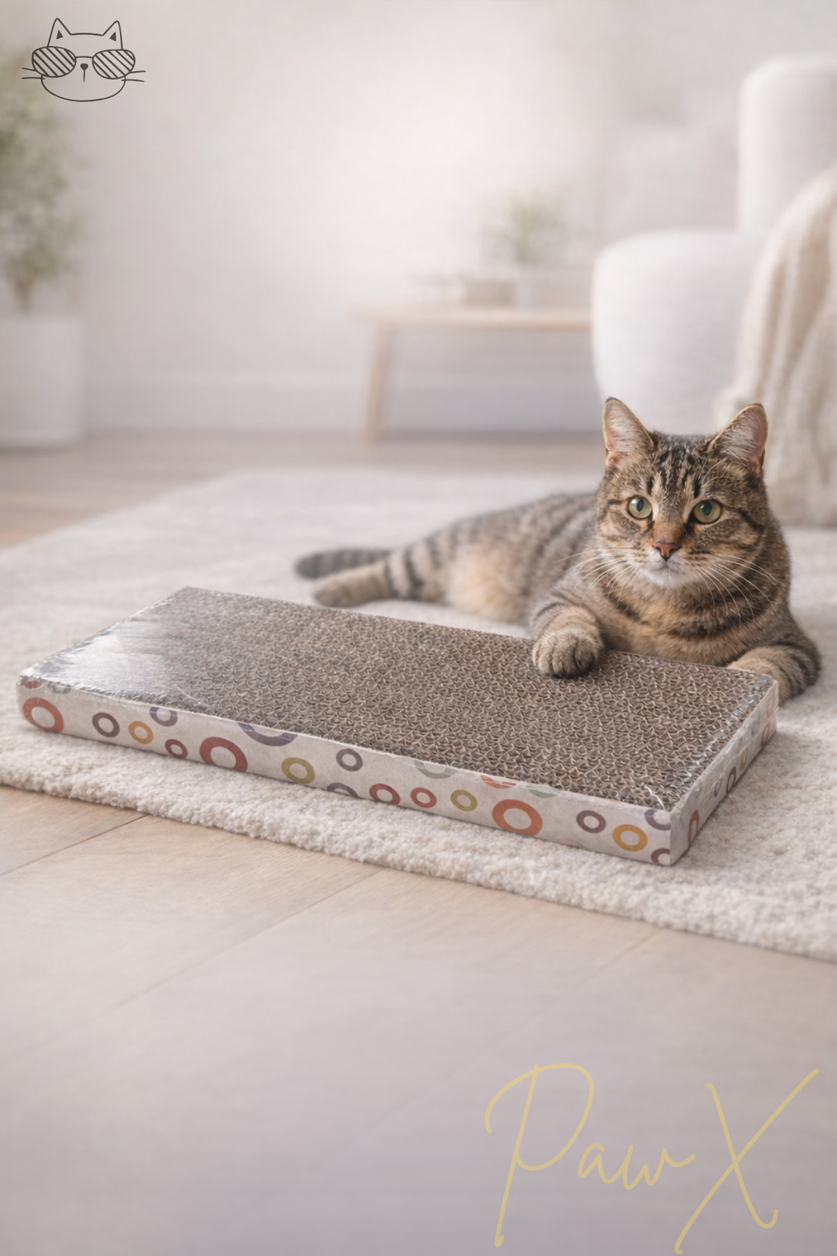 Karton Kedi Tırmalama Aparatı 37×16×3 cm – Kedi Otu Hediyeli