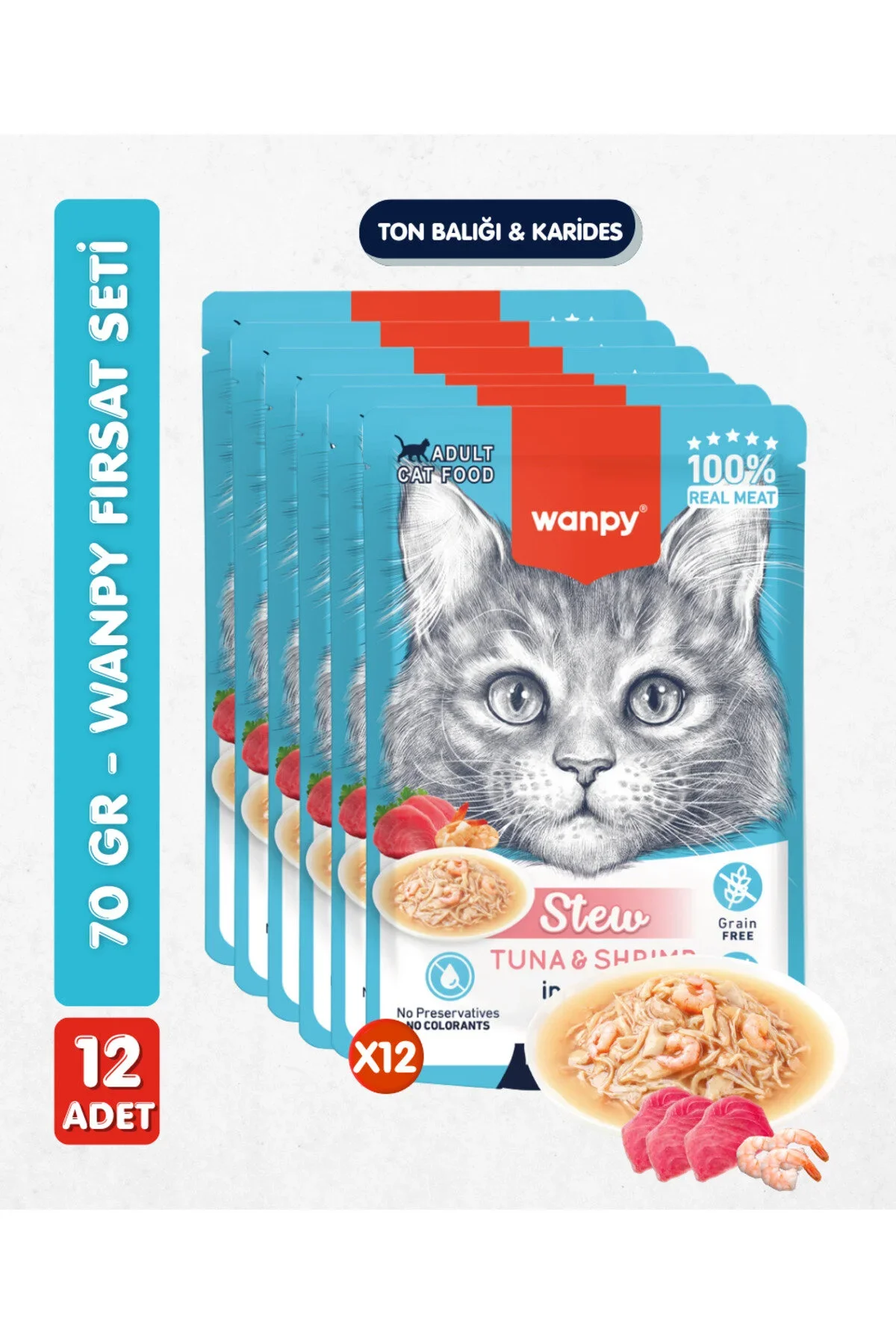 Wanpy Kedi Pouch Ton Karides 70 Gr X 12