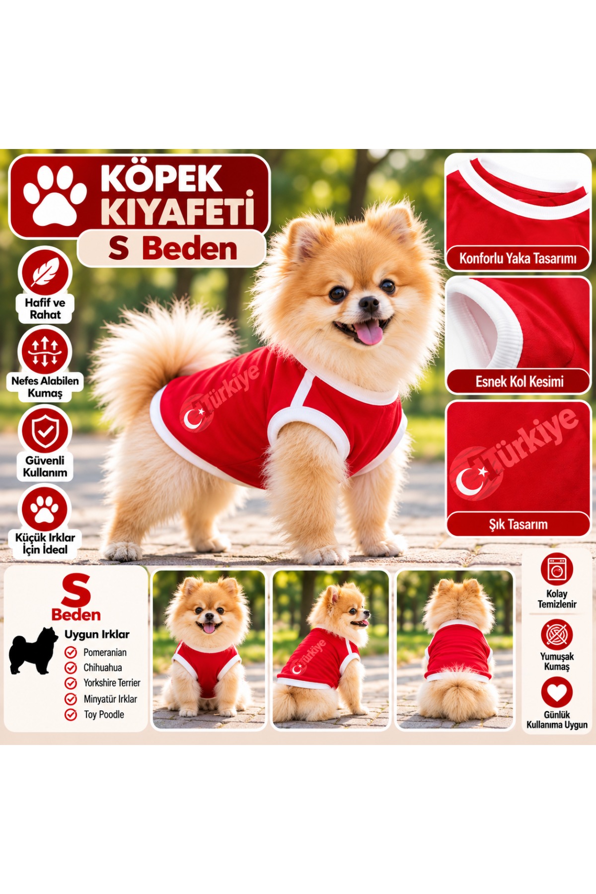 Köpek Kıyafeti Türkiye Formalı Atlet Tişört S Beden - Kırmızı