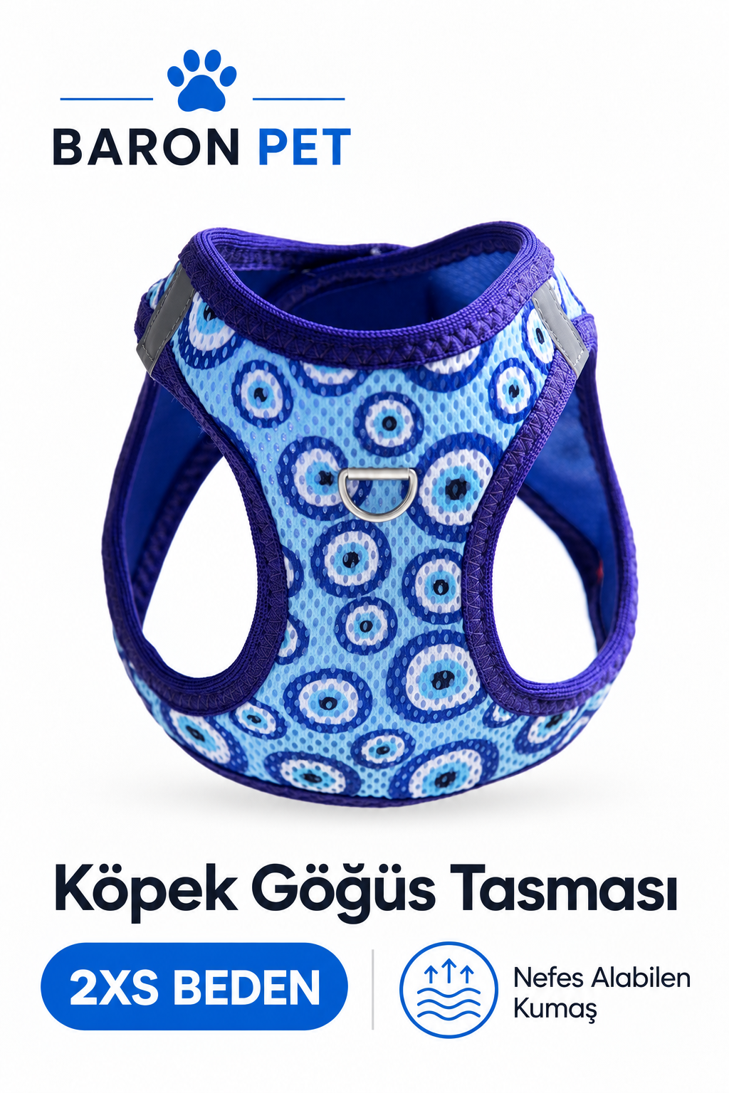 Air Mesh Köpek Göğüs Tasması Reflektörlü Nefes Alan File Kumaş Mavi - 2XS Beden