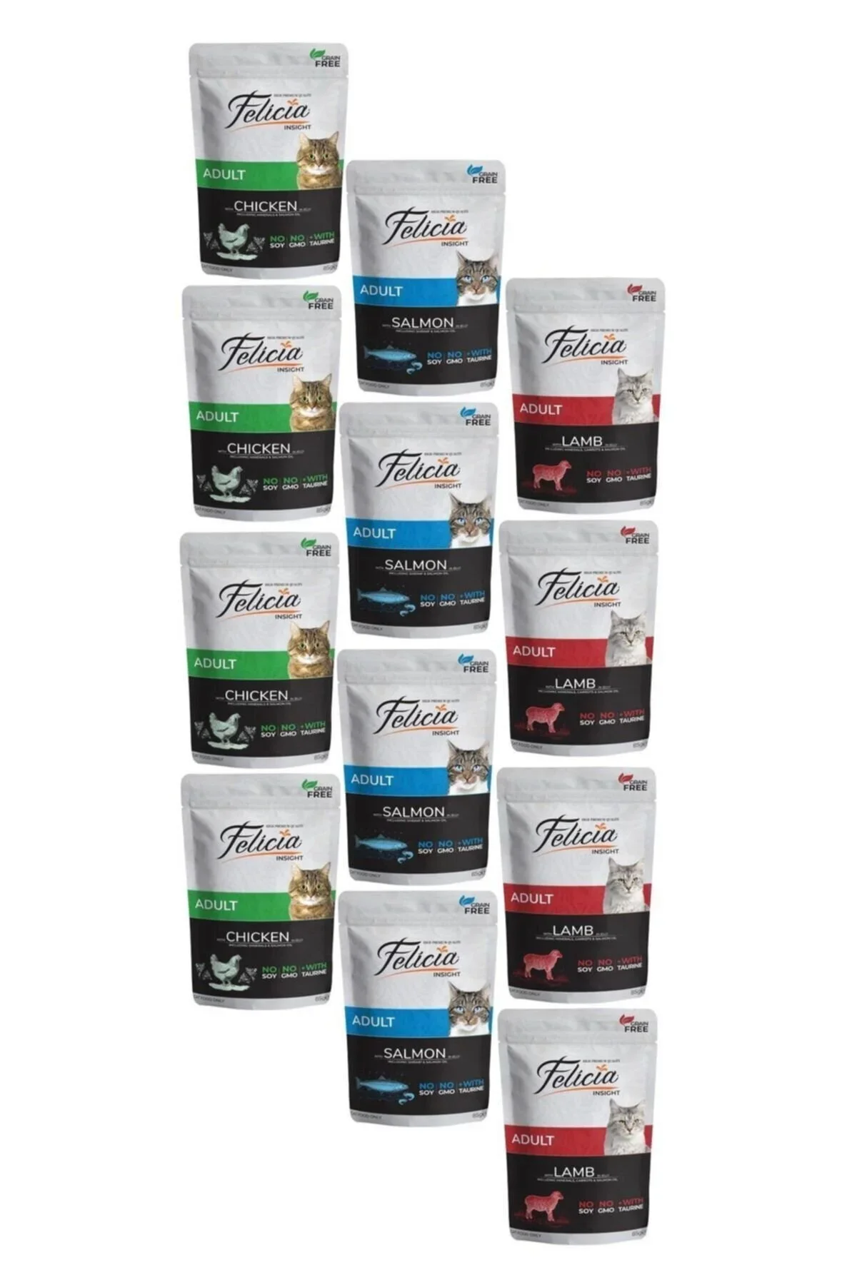 Felicia Kedi Pouch 85 Gr 3 Karışık X 12