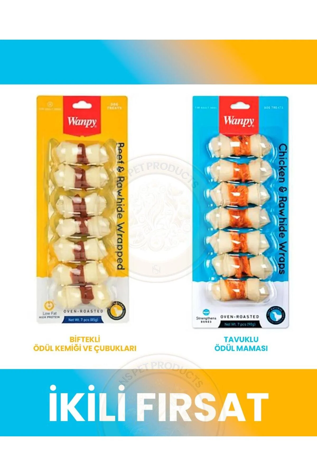 Wanpy Biftek Sarılı Ödül Maması 85 gr - Deri Üzerine Tavuk Sarılı Köpek Ödül Maması 90 gr - Köpek Ödül