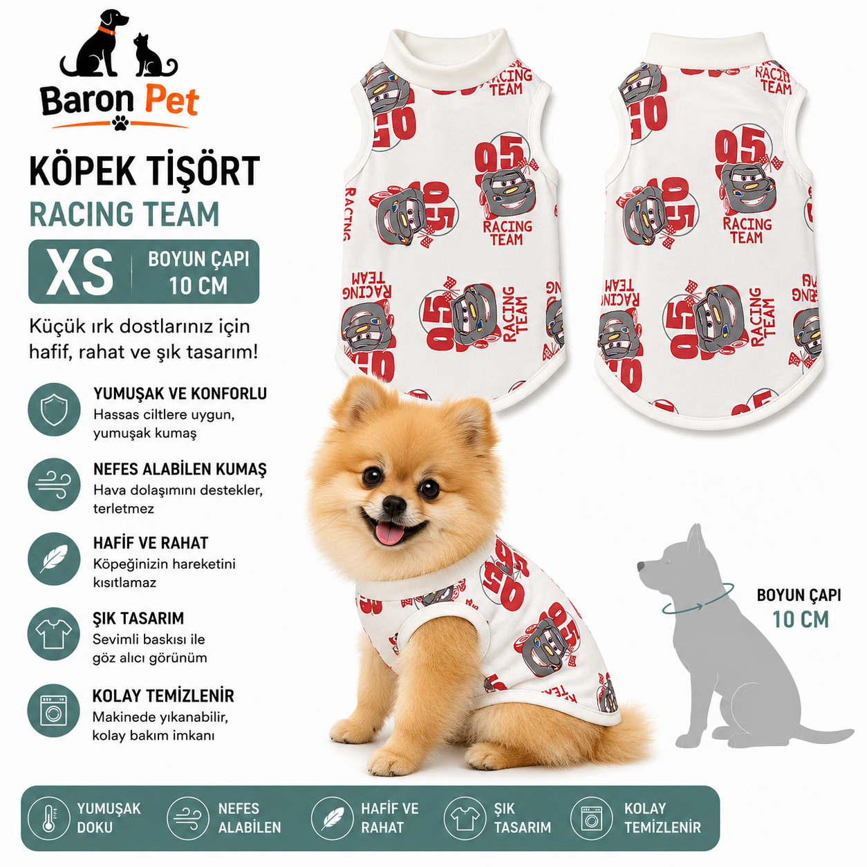 Köpek Tişörtü XS Beden Boyun Çapı 20 cm Yarım Balıkçı Yaka Baskılı - Krem
