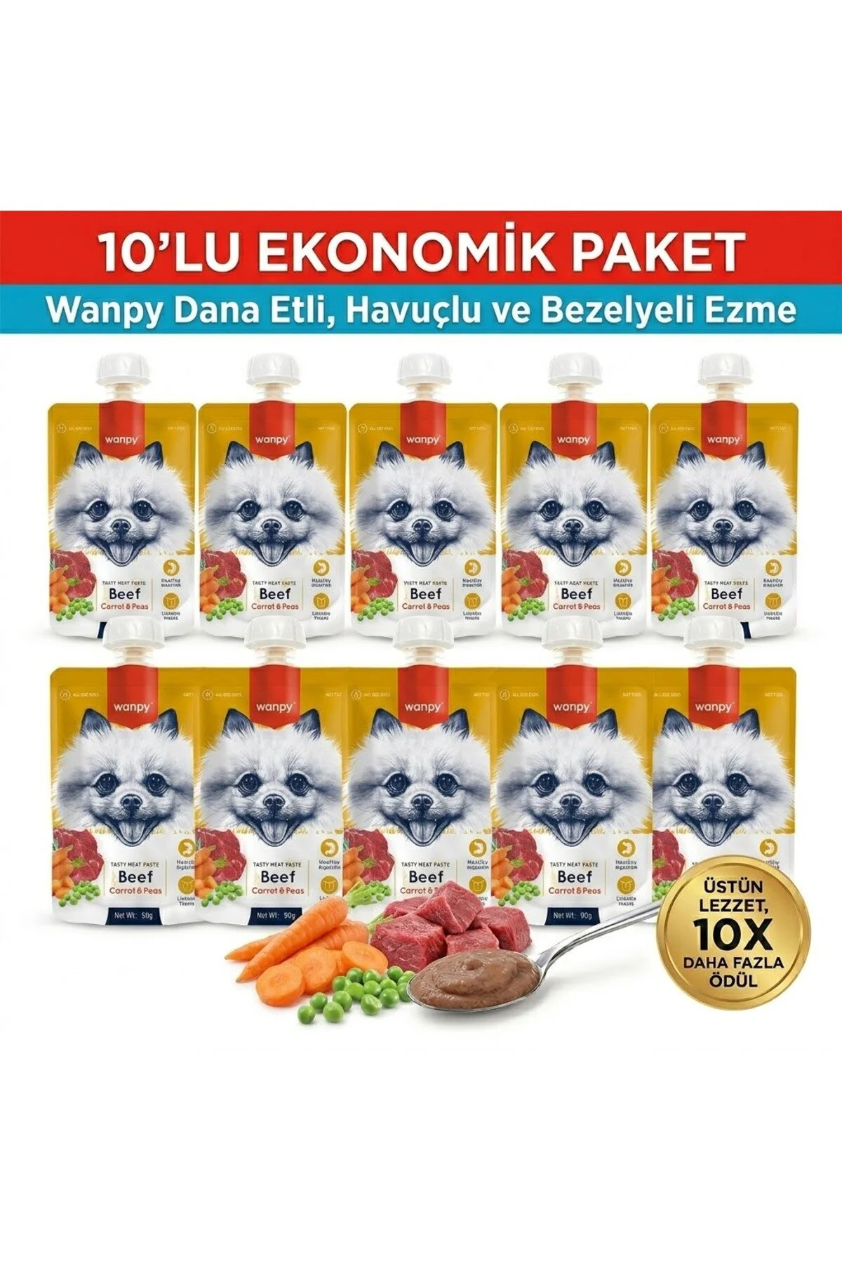 Wanpy Sığır Havuç Köpek Et Ezmesi 90 Gr X 10