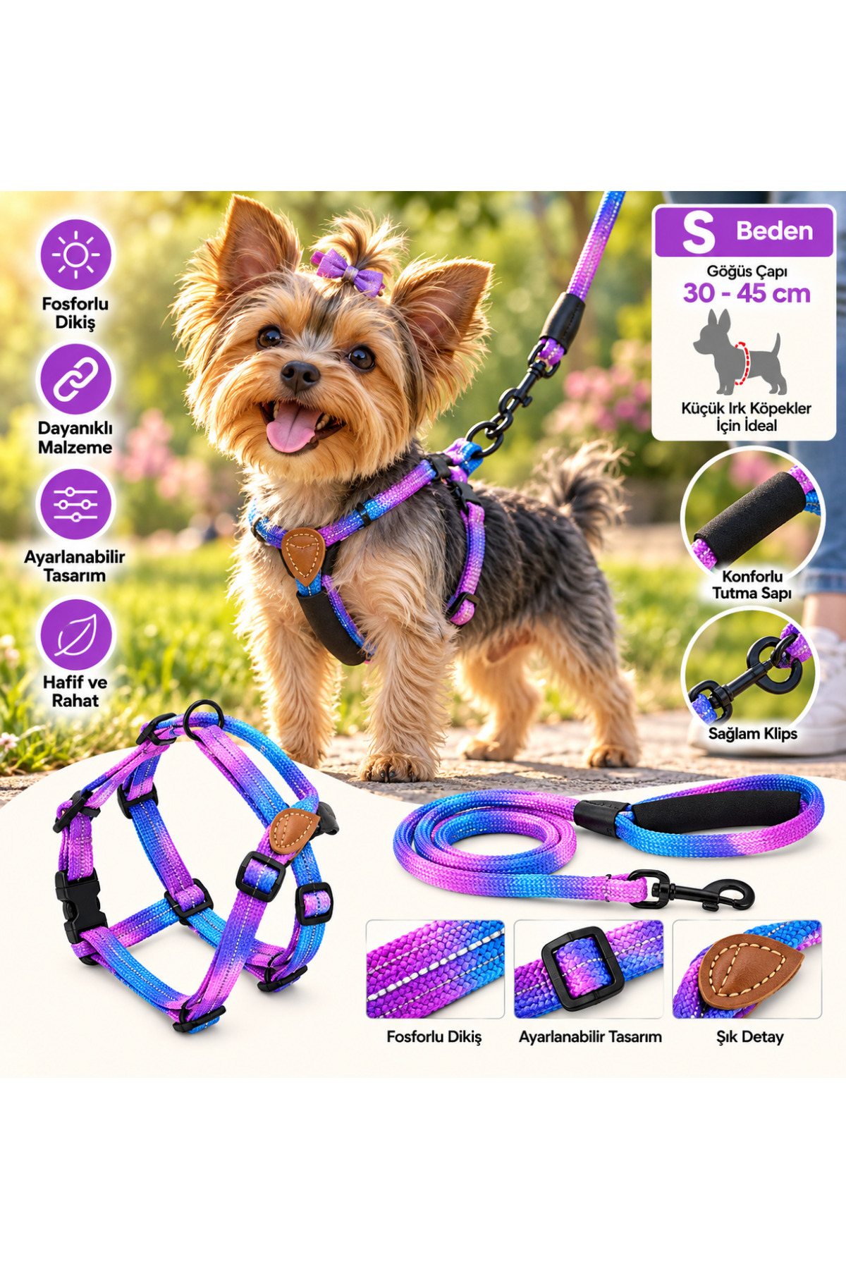 Ally Paws Köpek Göğüs Tasması ve Gezdirme Kayışı Seti S Beden 8mm x 120cm