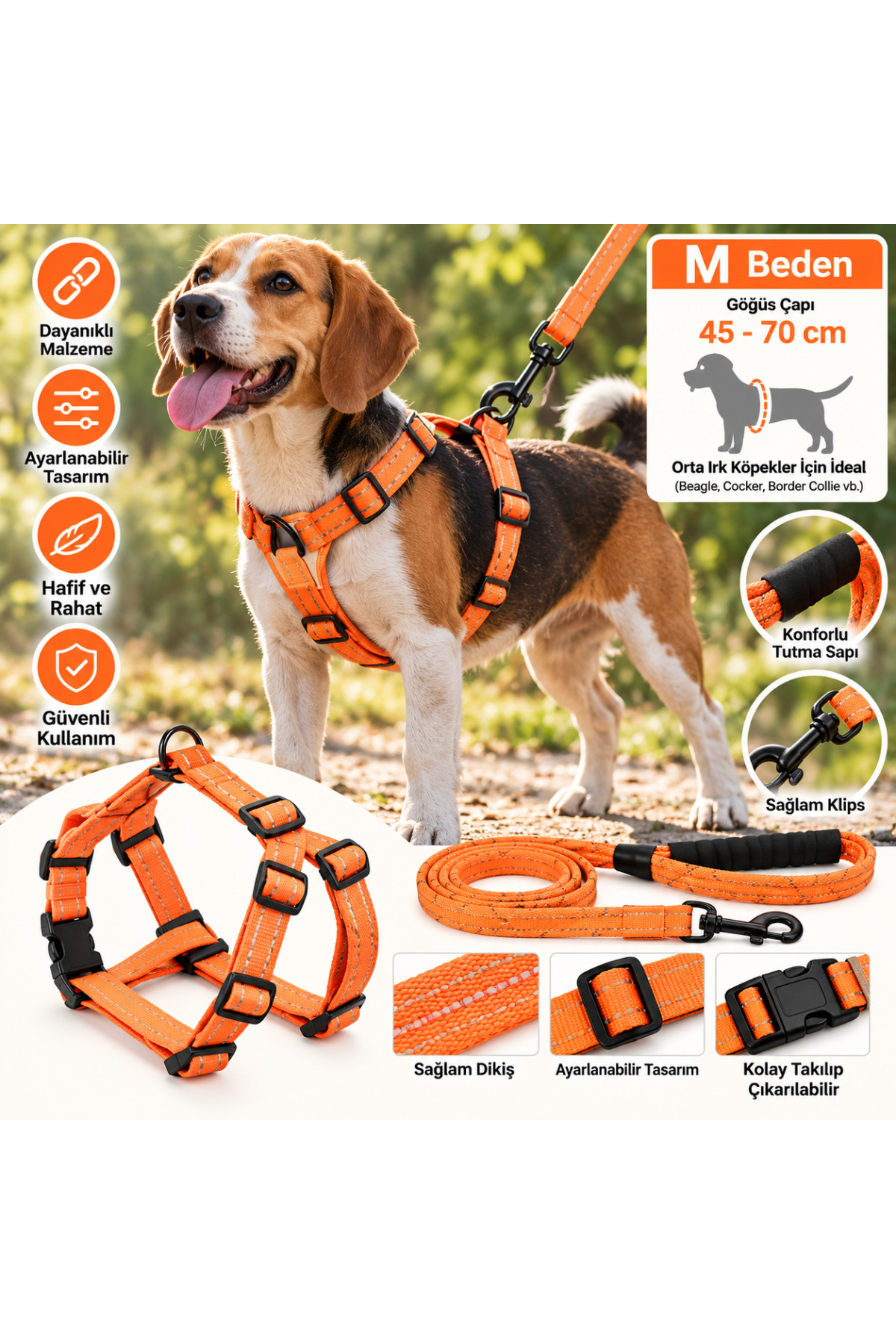 Doglife Köpekler İçin Göğüs + Fitil Gezdirme Tasması Seti 8mm M Beden